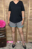 Southern Stitch Black short sleeve t-shirt & checkered shorts 2pc women's sets XCH17145