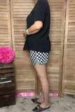 Southern Stitch Black short sleeve t-shirt & checkered shorts 2pc women's sets XCH17145