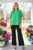 Southern Stitch Green embroidery puff short sleeves women blouse XCH16815