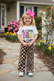 Mom and me Brown checkered & leopard wide leg girls pant XCH09010 A11S2
