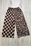 Mom and me Brown checkered & leopard wide leg girls pant XCH09010 A11S2