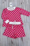 Checkered & Cherry printed long sleeve top & Shorts 2pc girls set XCH04053 A9S2