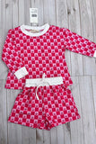 Checkered & Cherry printed long sleeve top & Shorts 2pc girls set XCH04053 A9S2