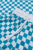 Mint & white Checkered printed long sleeve top & Shorts 2pc girls set XCH04054 A9S1