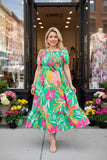 Southern Stitch Floral printed smocked short sleeve women dress GJQ16905