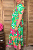 Southern Stitch Floral printed smocked short sleeve women dress GJQ16905