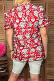 Southern Stitch Floral printed white pompoms cap sleeve red women blouse GJQ16693