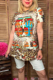 XCH0722-20 Leopard & cactus printed short sleeves t-shirt (GS8)
