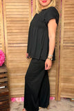 Black elastic front women blouse & wide leg pant 2pc women set XCH16159 HS3