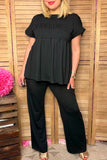 Black elastic front women blouse & wide leg pant 2pc women set XCH16159 HS3