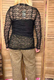 Southern Stitch black wave lace long sleeve women top XCH17072