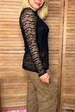 Southern Stitch black wave lace long sleeve women top XCH17072