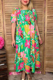 Southern Stitch Floral printed smocked short sleeve women dress GJQ16905