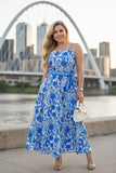 Blue floral printed & belt & adjustable strap maxi women dress with/belt BQ15897 ABS1