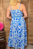 Blue floral printed & belt & adjustable strap maxi women dress with/belt BQ15897 ABS1