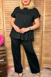 Black elastic front women blouse & wide leg pant 2pc women set XCH16159 HS3