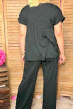 Black elastic front women blouse & wide leg pant 2pc women set XCH16159 HS3