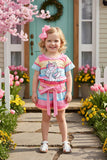Striped unicorn patterns short sleeve top & shorts 2pc girls set w/belt XCH04025 A3S1