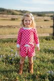 Checkered & Cherry printed long sleeve top & Shorts 2pc girls set XCH04053 A9S2