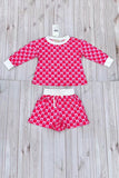 Checkered & Cherry printed long sleeve top & Shorts 2pc girls set XCH04053 A9S2