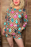 Southern Stitch Retro Billiards & checkered top & shorts 2pc women's sets XCH17043