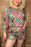Southern Stitch Retro Billiards & checkered top & shorts 2pc women's sets XCH17043