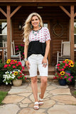 DLH9954 Pink hats printed & black short sleeve women tops (GS10)