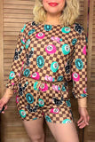Southern Stitch Retro Billiards & checkered top & shorts 2pc women's sets XCH17043