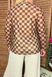 Southern Stitch  Sheer long sleeve women's top with brown checkered print XCH17168 IS4