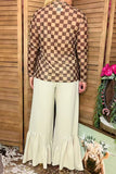 Clearance -- Southern Stitch Cream High waisted ruffle flare women's pant  XCH17095(GS4)