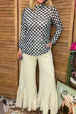 Southern Stitch  Sheer long sleeve women's top with checkered & cherry print XCH17026