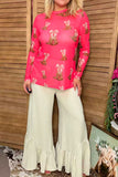 Southern Stitch Western boots coral long sleeve sheer women's top XCH17112