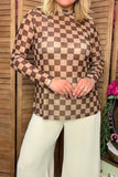 Southern Stitch  Sheer long sleeve women's top with brown checkered print XCH17168 IS4