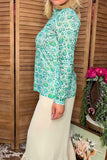 Southern Stitch Turquoise & Green paisley floral sheer women's top XCH17163 (IS6)