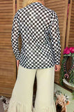 Southern Stitch  Sheer long sleeve women's top with checkered & cherry print XCH17026