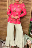 Southern Stitch Western boots coral long sleeve sheer women's top XCH17112