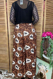 Southern Stitch Western Rodeo print wide leg women's pant XCH16982(GS1)