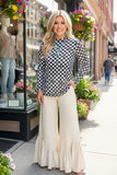 Southern Stitch  Sheer long sleeve women's top with checkered & cherry print XCH17026