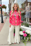 Southern Stitch Western boots coral long sleeve sheer women's top XCH17112