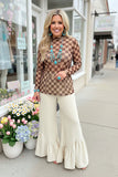 Southern Stitch  Sheer long sleeve women's top with brown checkered print XCH17168 IS4