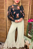 Southern Stitch Western boots printed black sheer long sleeve women top XCH17125