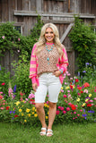 Southern Stitch Pink Stripe Leopard Long Sleeve Women top XCH16781 (DS6)