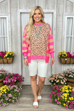 Southern Stitch Pink Stripe Leopard Long Sleeve Women top XCH16781 (DS6)