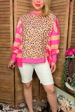 Southern Stitch Pink Stripe Leopard Long Sleeve Women top XCH16781 (DS6)