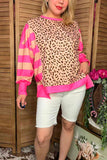 Southern Stitch Pink Stripe Leopard Long Sleeve Women top XCH16781 (DS6)