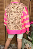 Southern Stitch Pink Stripe Leopard Long Sleeve Women top XCH16781 (DS6)