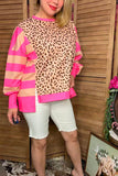 Southern Stitch Pink Stripe Leopard Long Sleeve Women top XCH16781 (DS6)