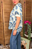 Southern Stitch Blue floral baby doll puff short sleeve women top GJQ16996 (FS4)
