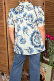 Southern Stitch Blue floral baby doll puff short sleeve women top GJQ16996 (FS4)