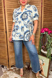 Southern Stitch Blue floral baby doll puff short sleeve women top GJQ16996 (FS4)
